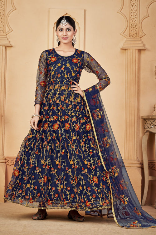 Blue Net Anarkali Suit