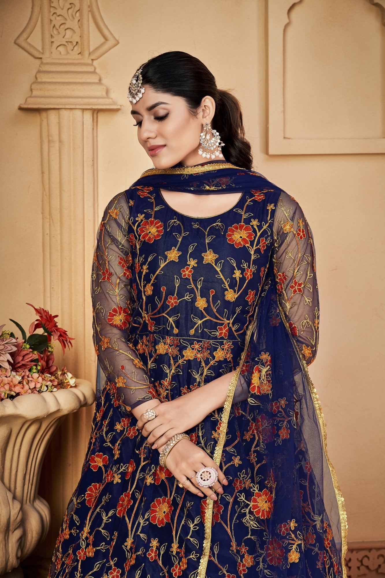 Blue Net Anarkali Suit