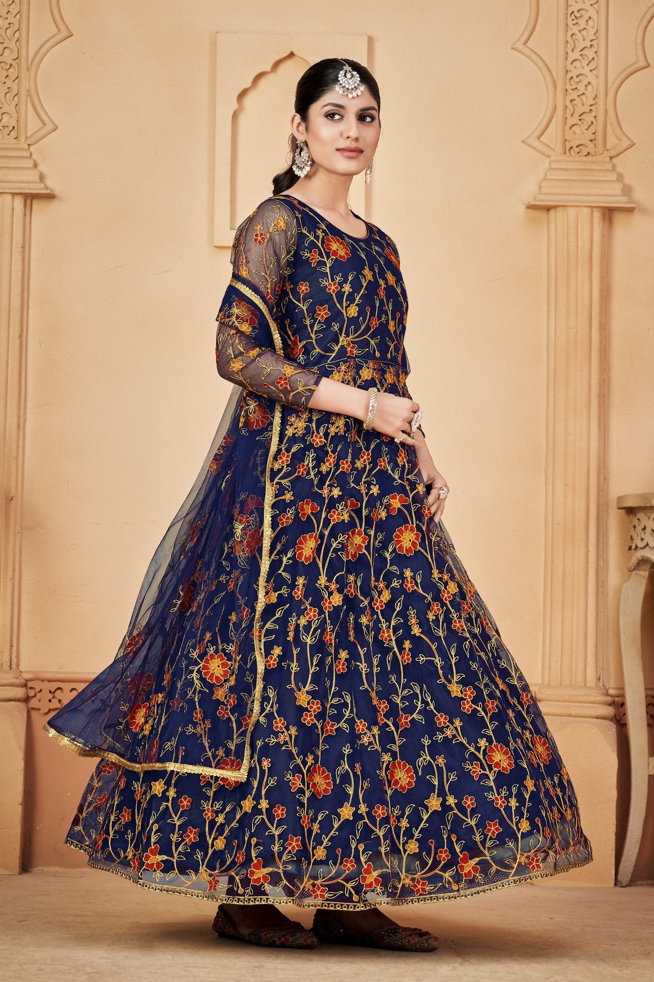 Blue Net Anarkali Suit