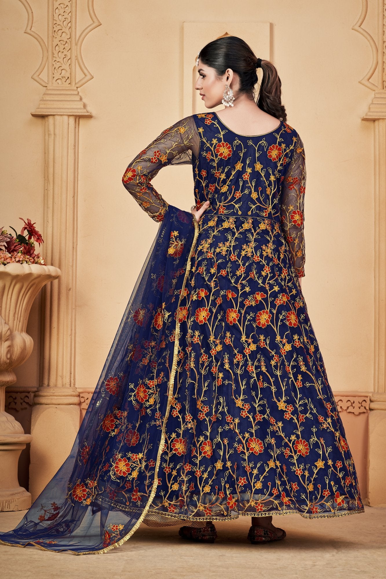 Blue Net Anarkali Suit