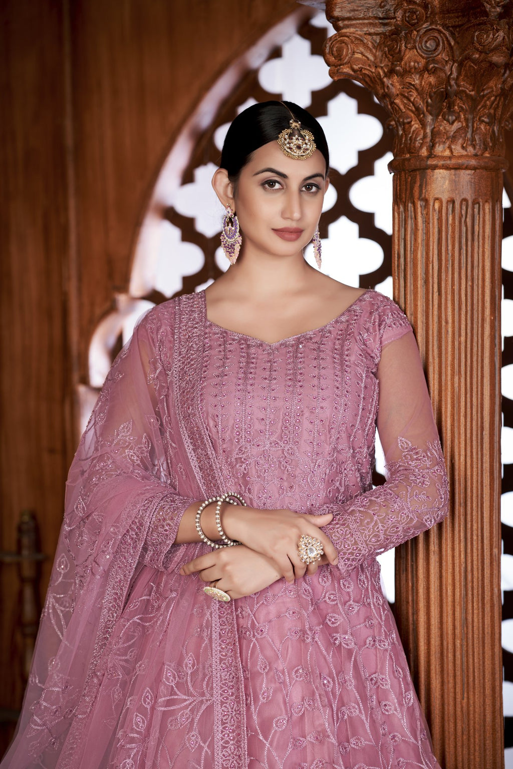 Pink Net Anarkali Suit