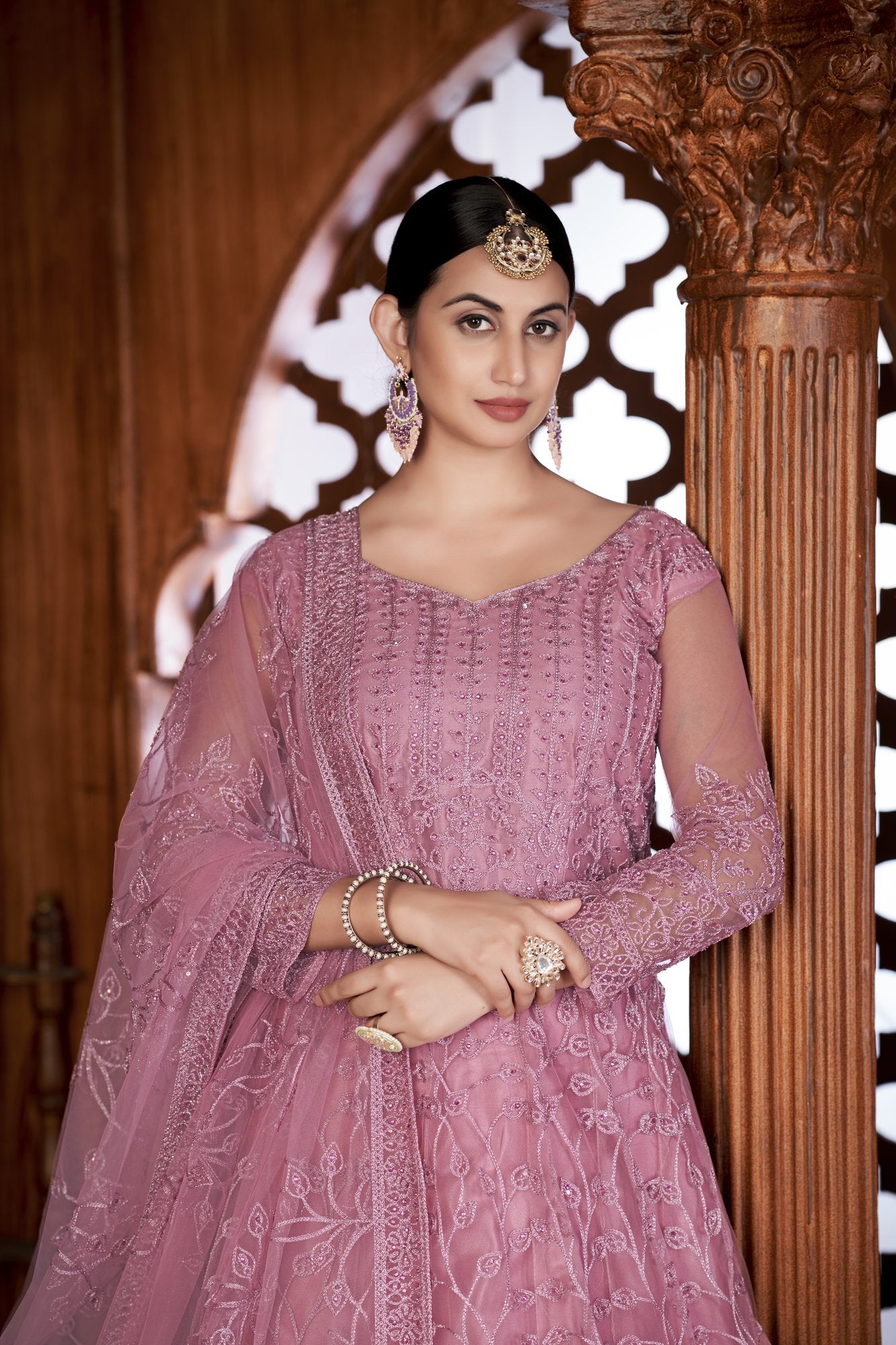 Pink Net Anarkali Suit
