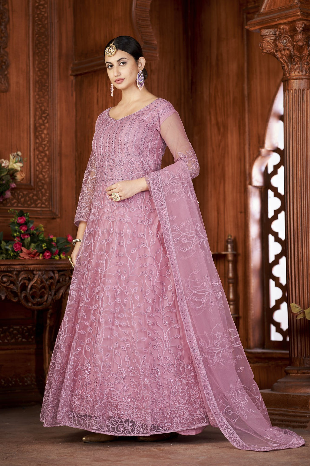 Pink Net Anarkali Suit