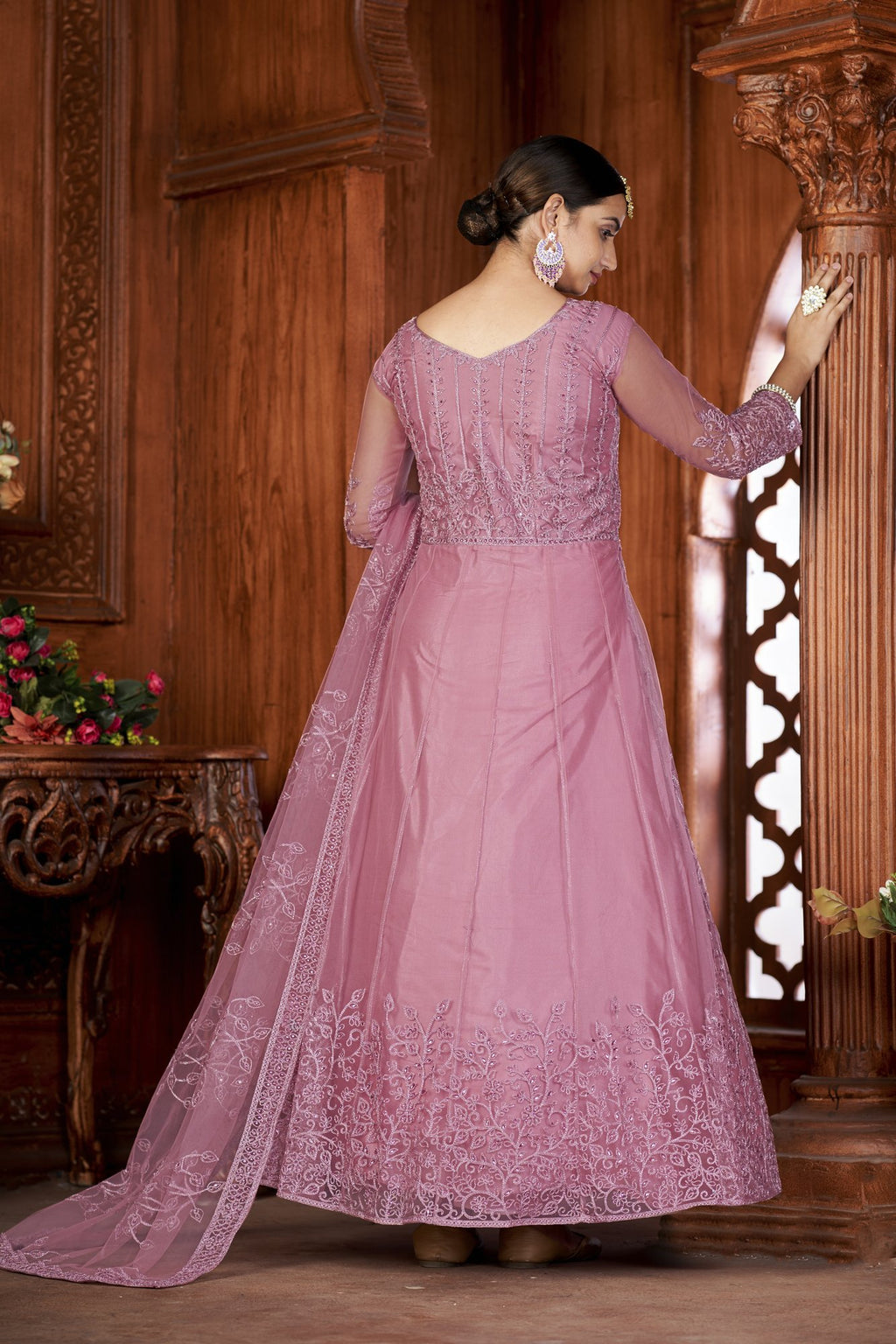 Pink Net Anarkali Suit