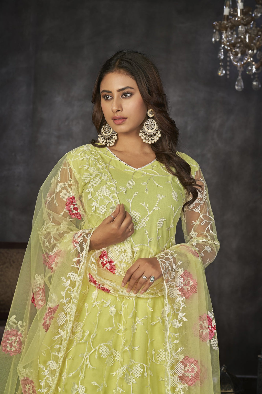 Yellow Net Anarkali Suit