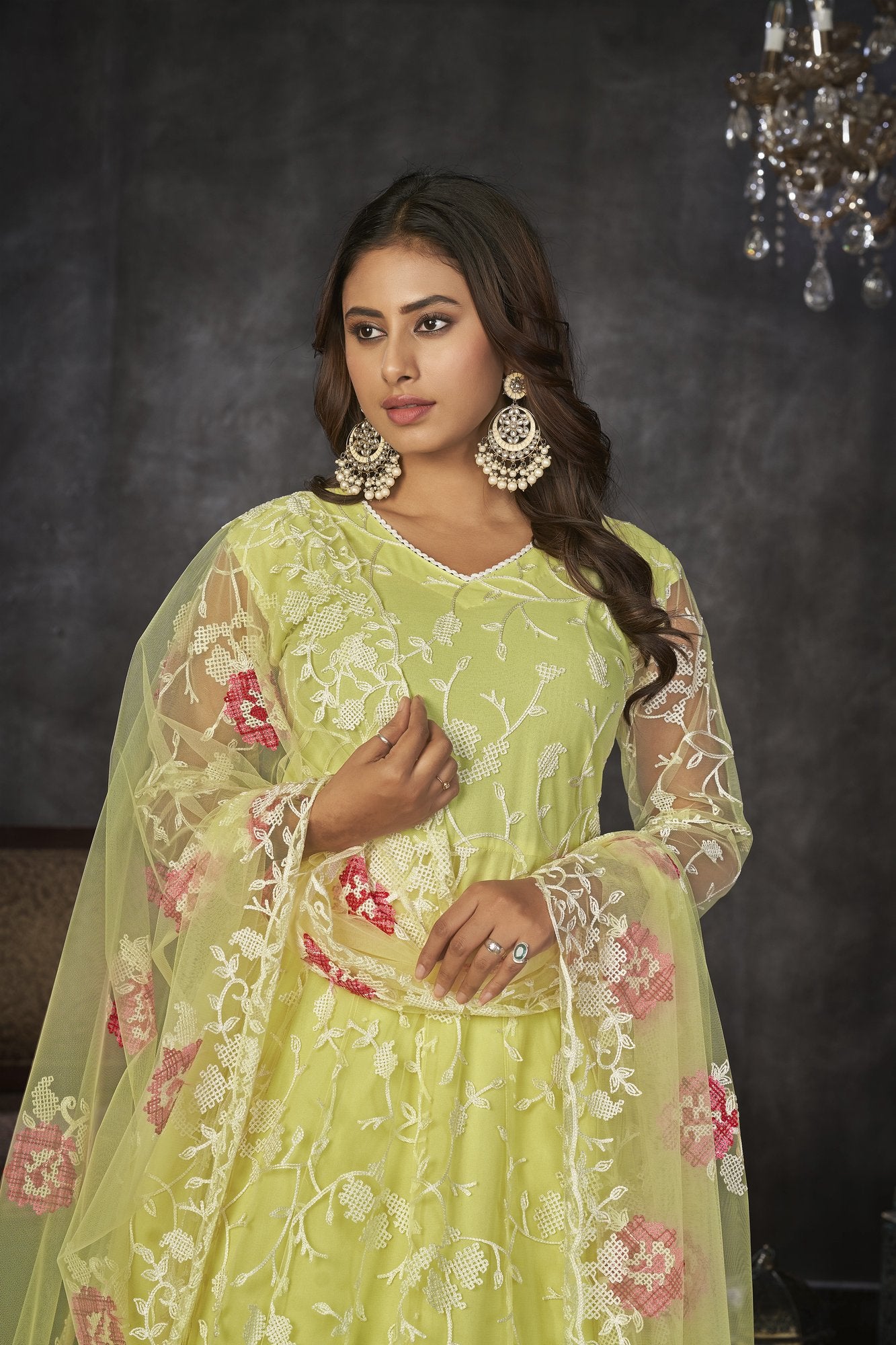 Yellow Net Anarkali Suit