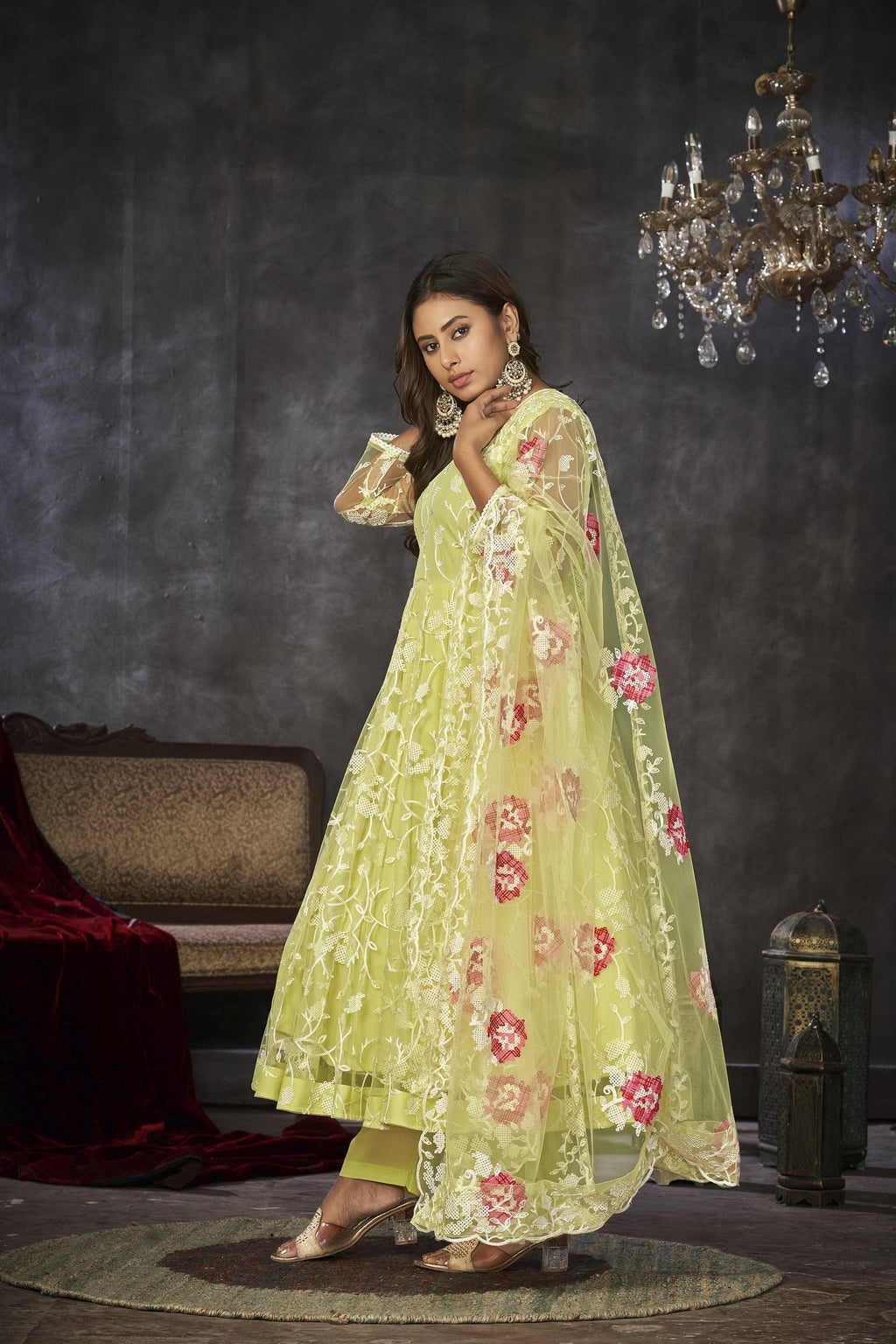 Yellow Net Anarkali Suit