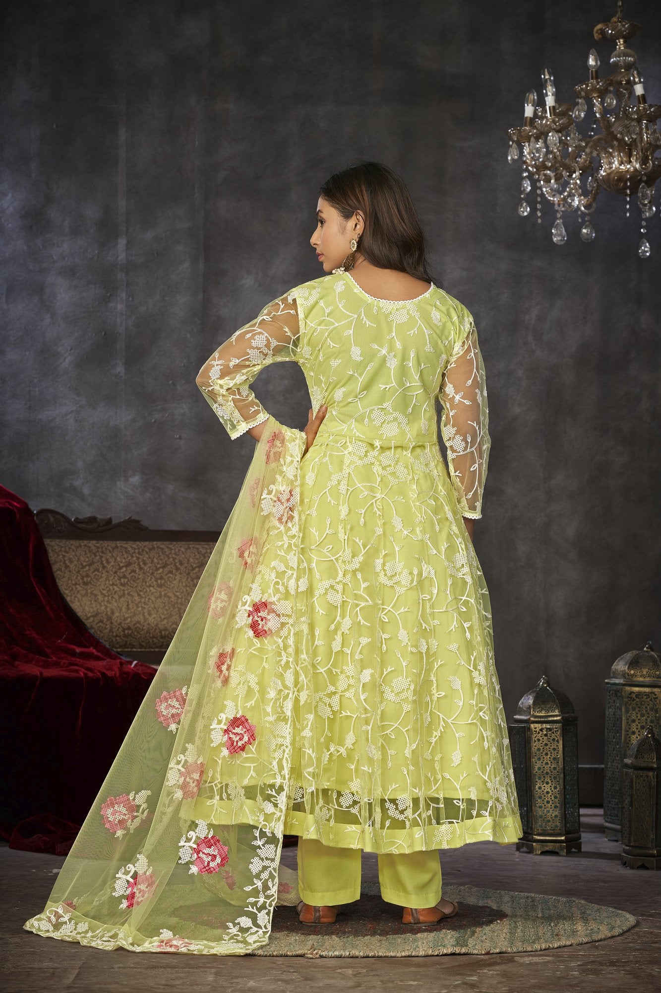 Yellow Net Anarkali Suit