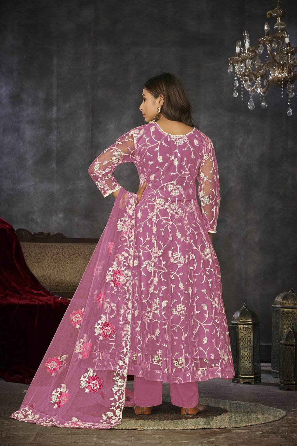 Pink Net Anarkali Suit