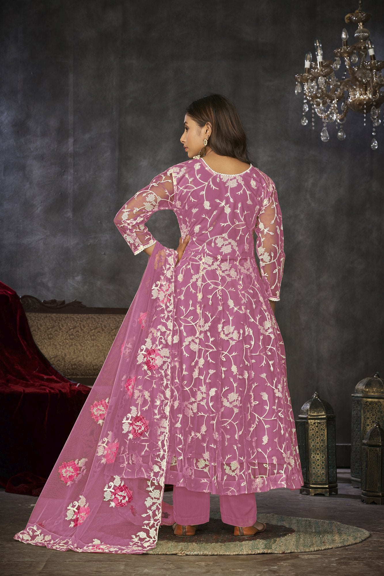 Pink Net Anarkali Suit