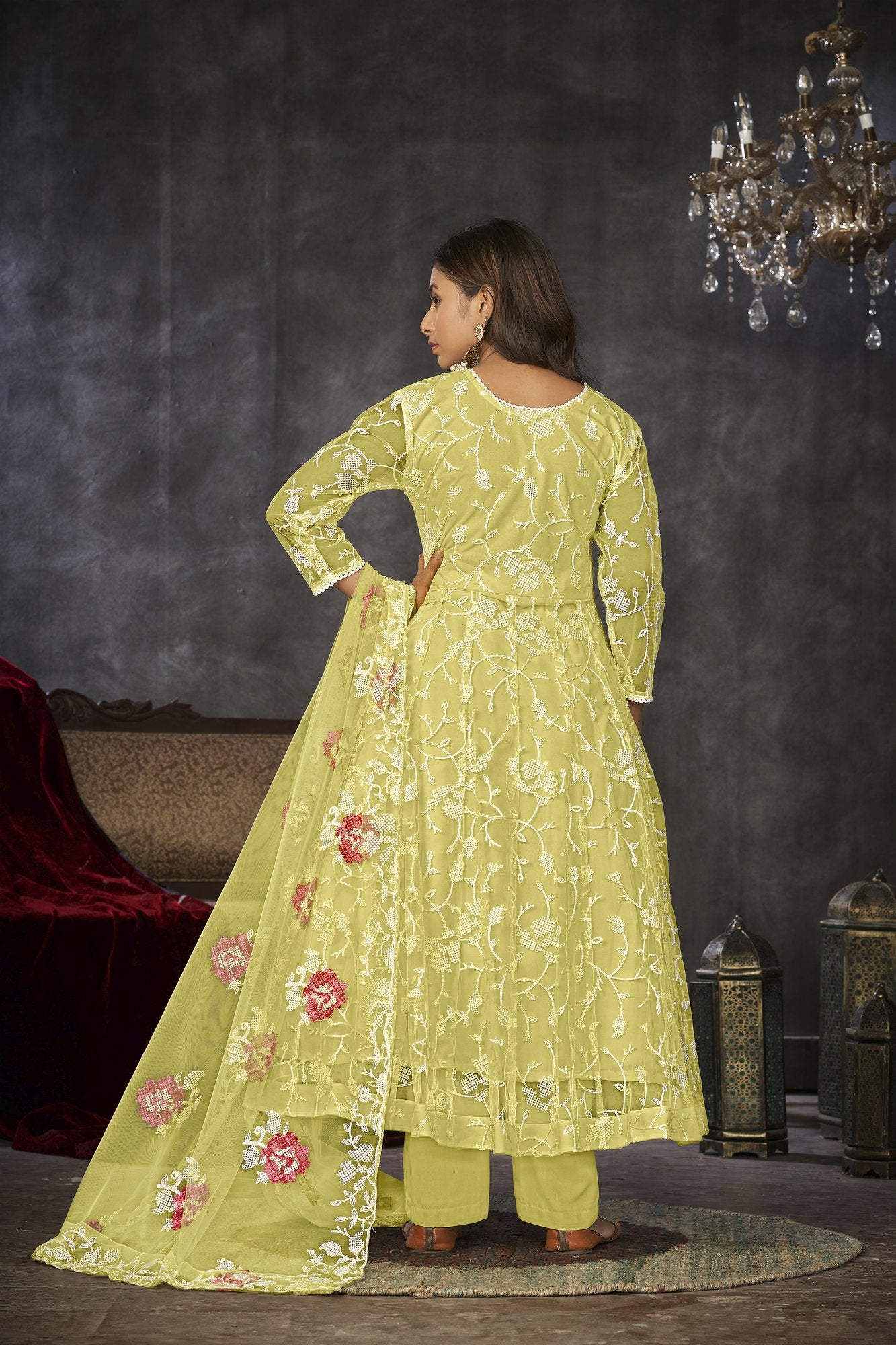 Yellow Net Anarkali Suit