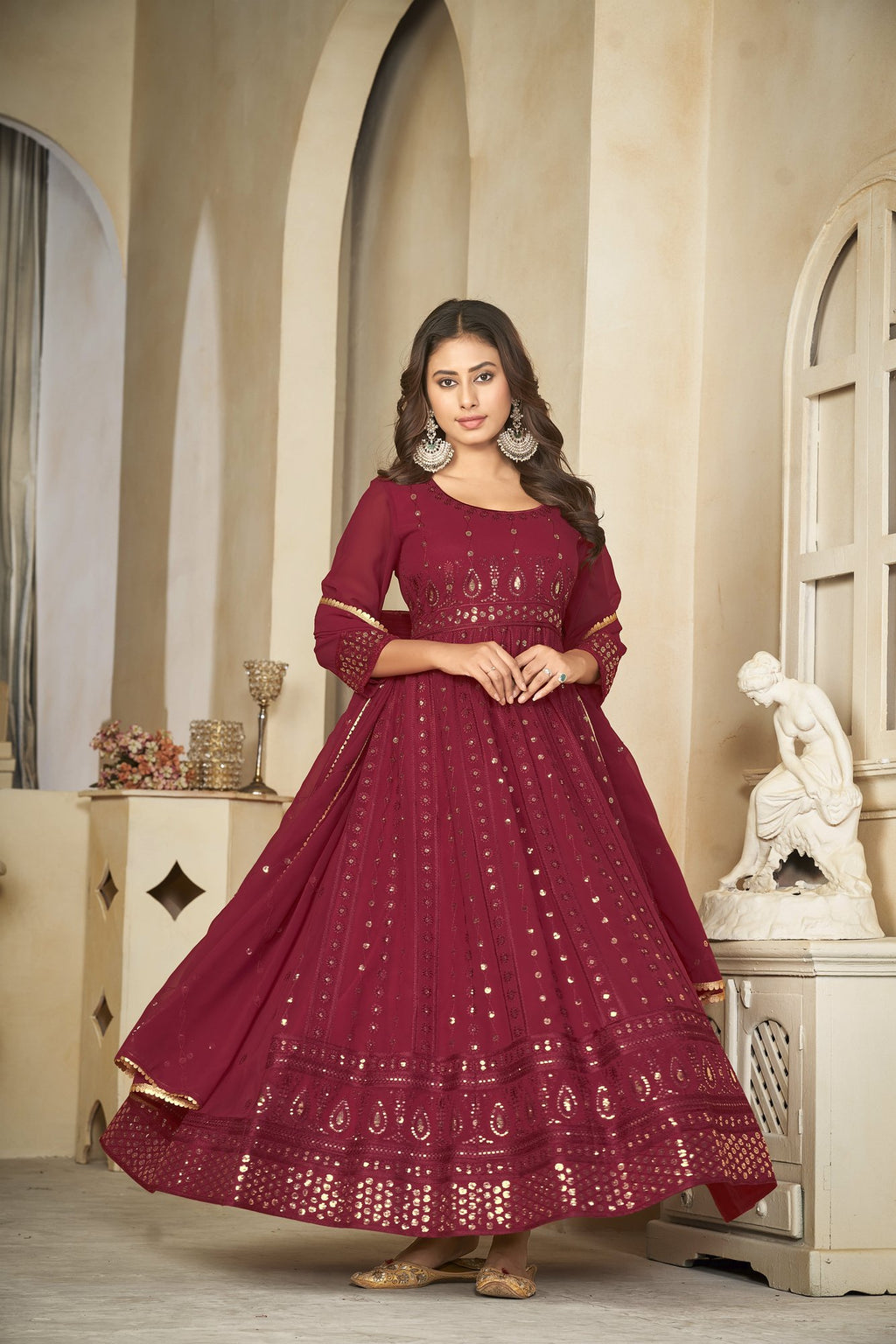 Maroon Georgette Anarkali Suit