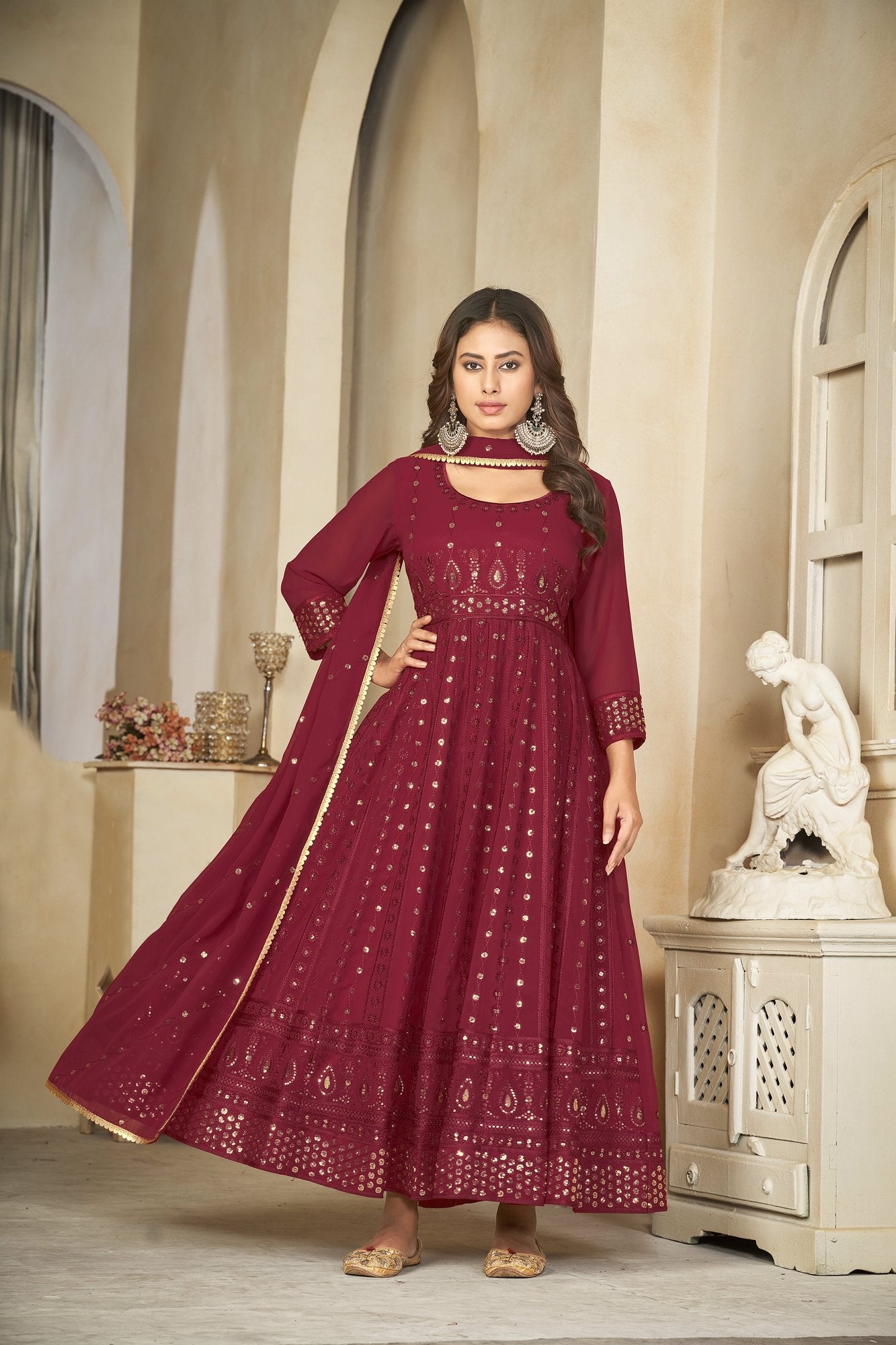 Maroon Georgette Anarkali Suit