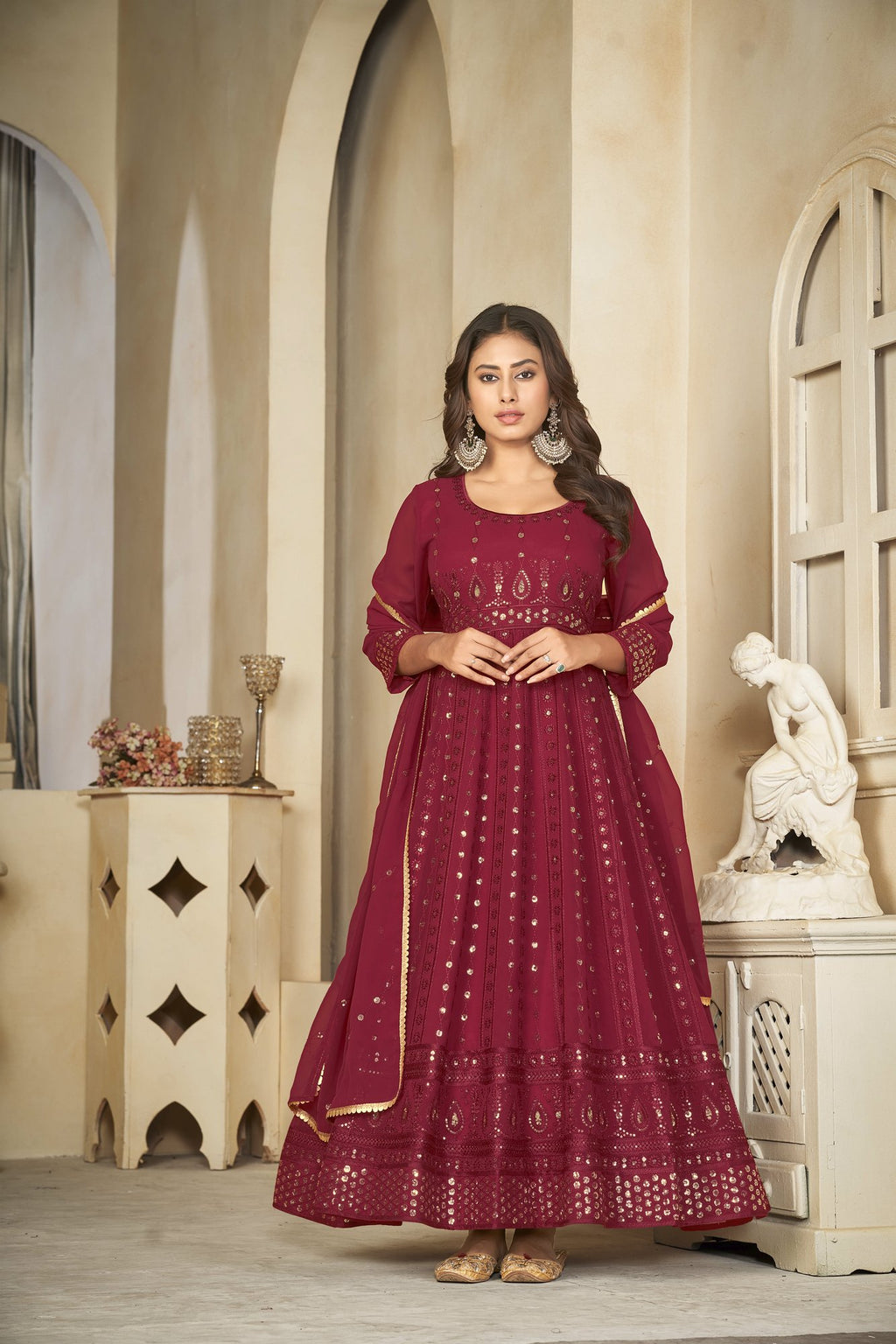 Maroon Georgette Anarkali Suit