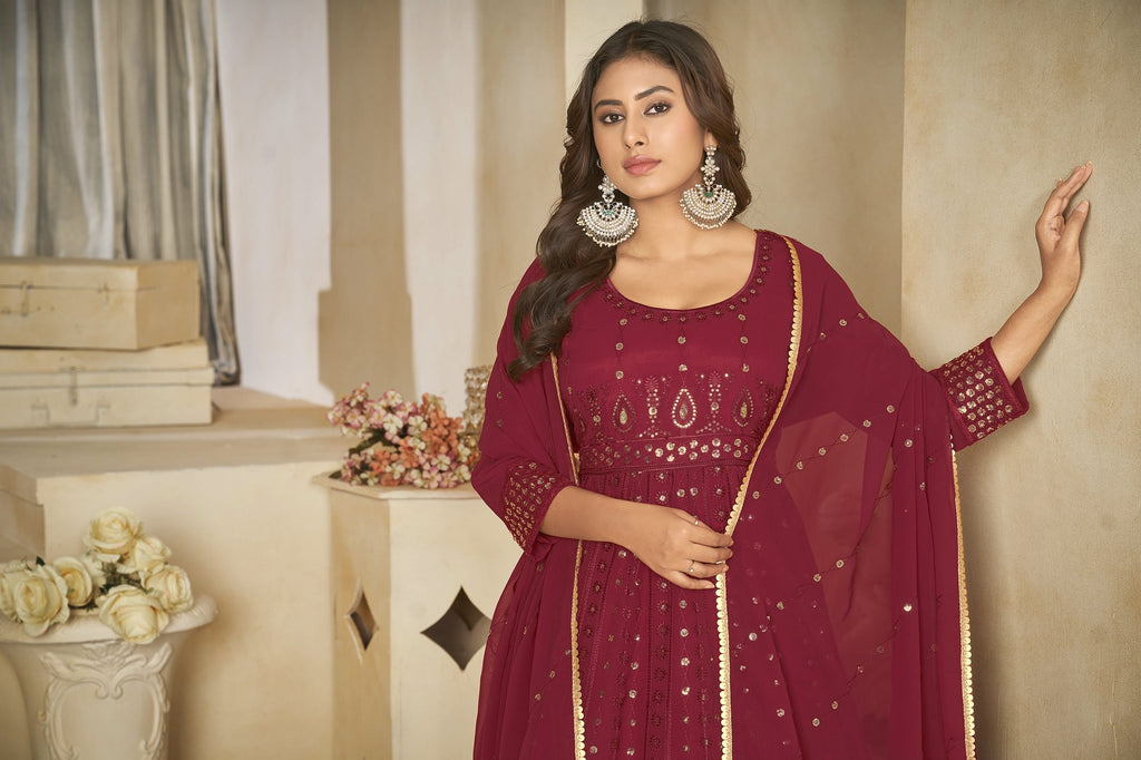 Maroon Georgette Anarkali Suit