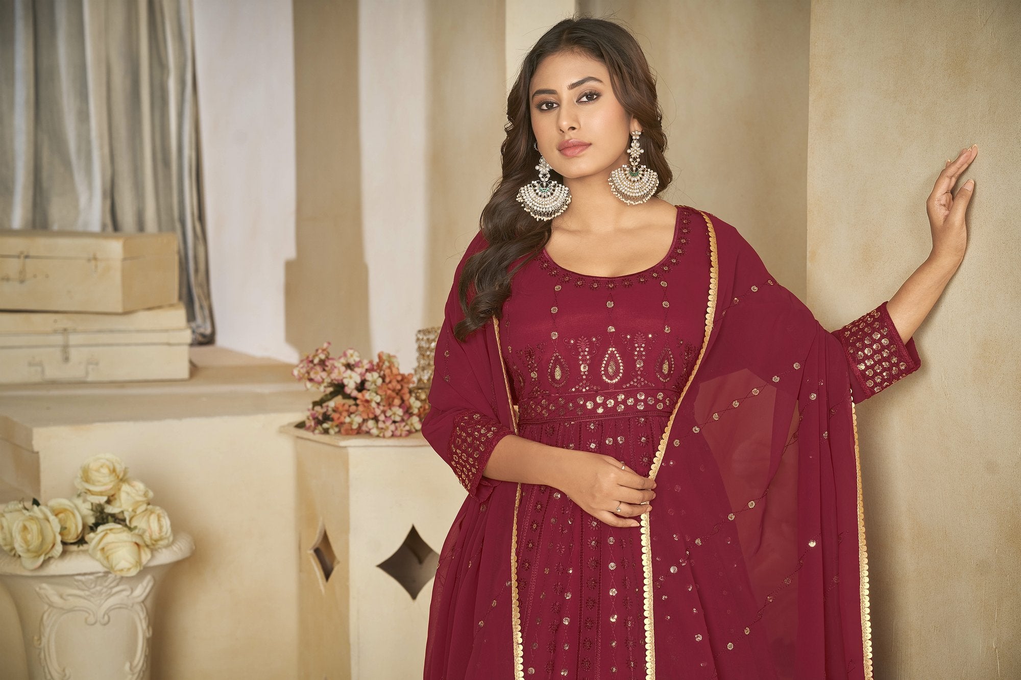 Maroon Georgette Anarkali Suit