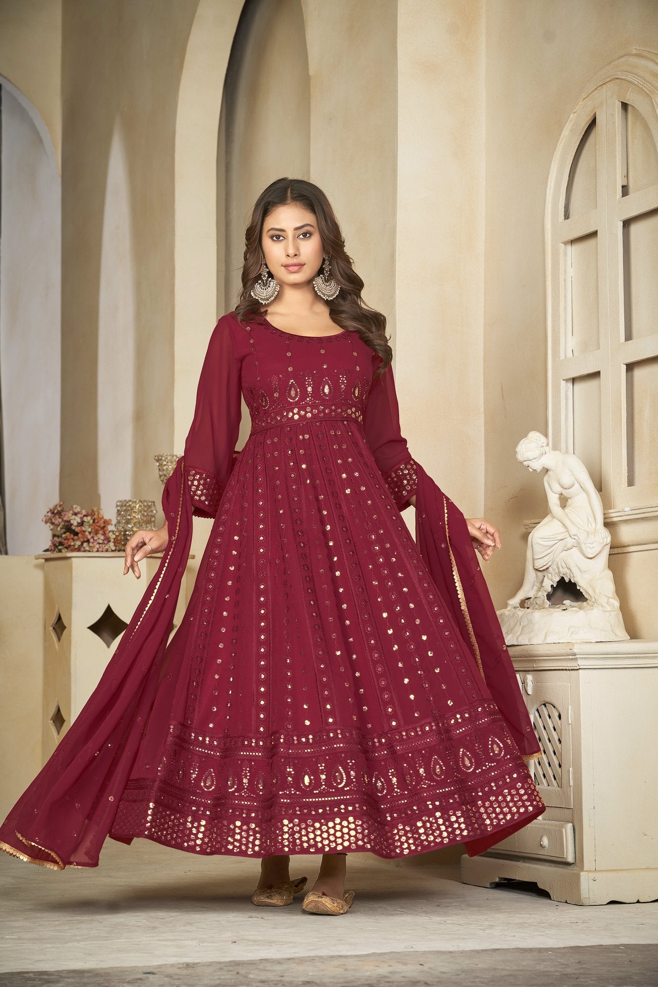 Maroon Georgette Anarkali Suit