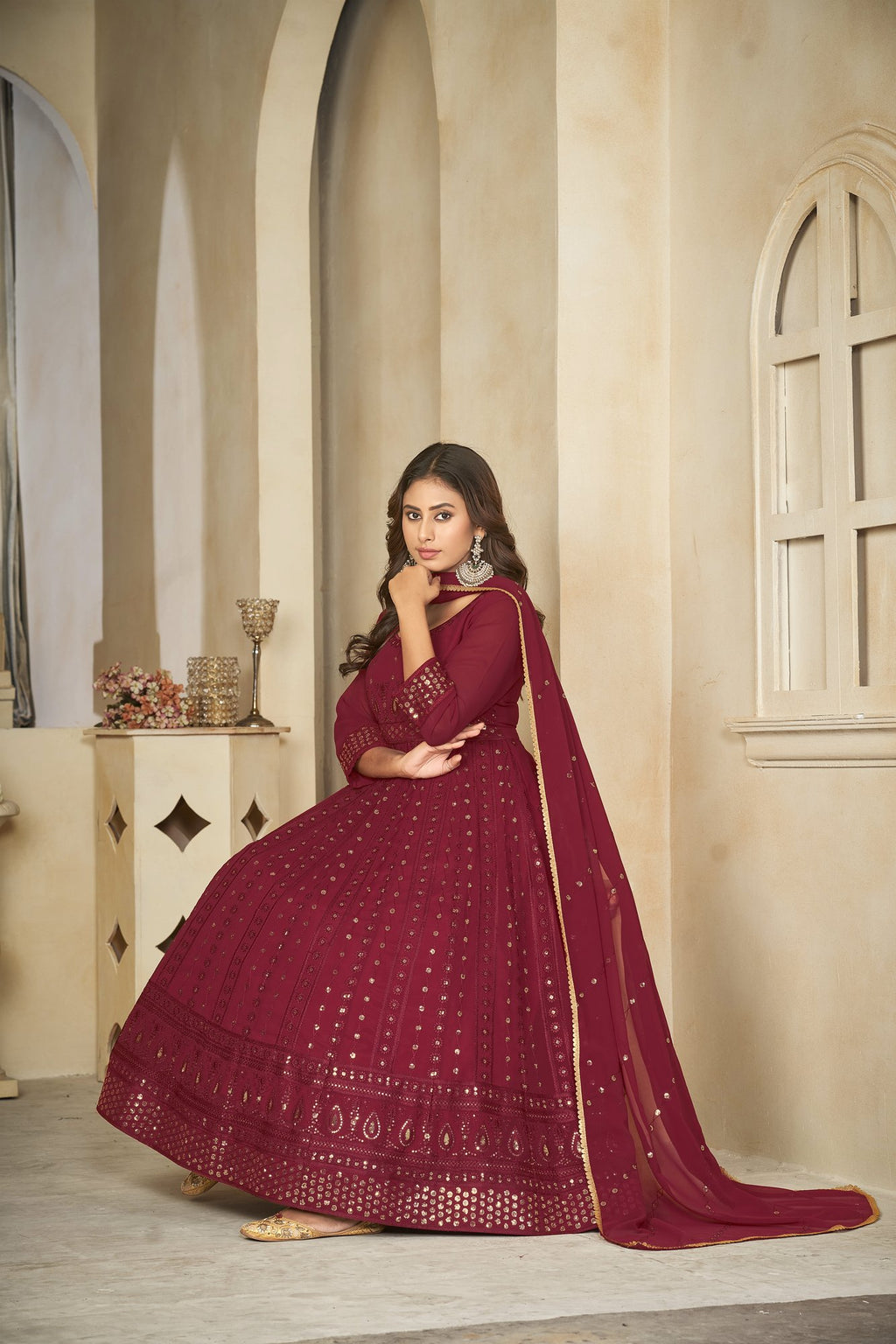 Maroon Georgette Anarkali Suit