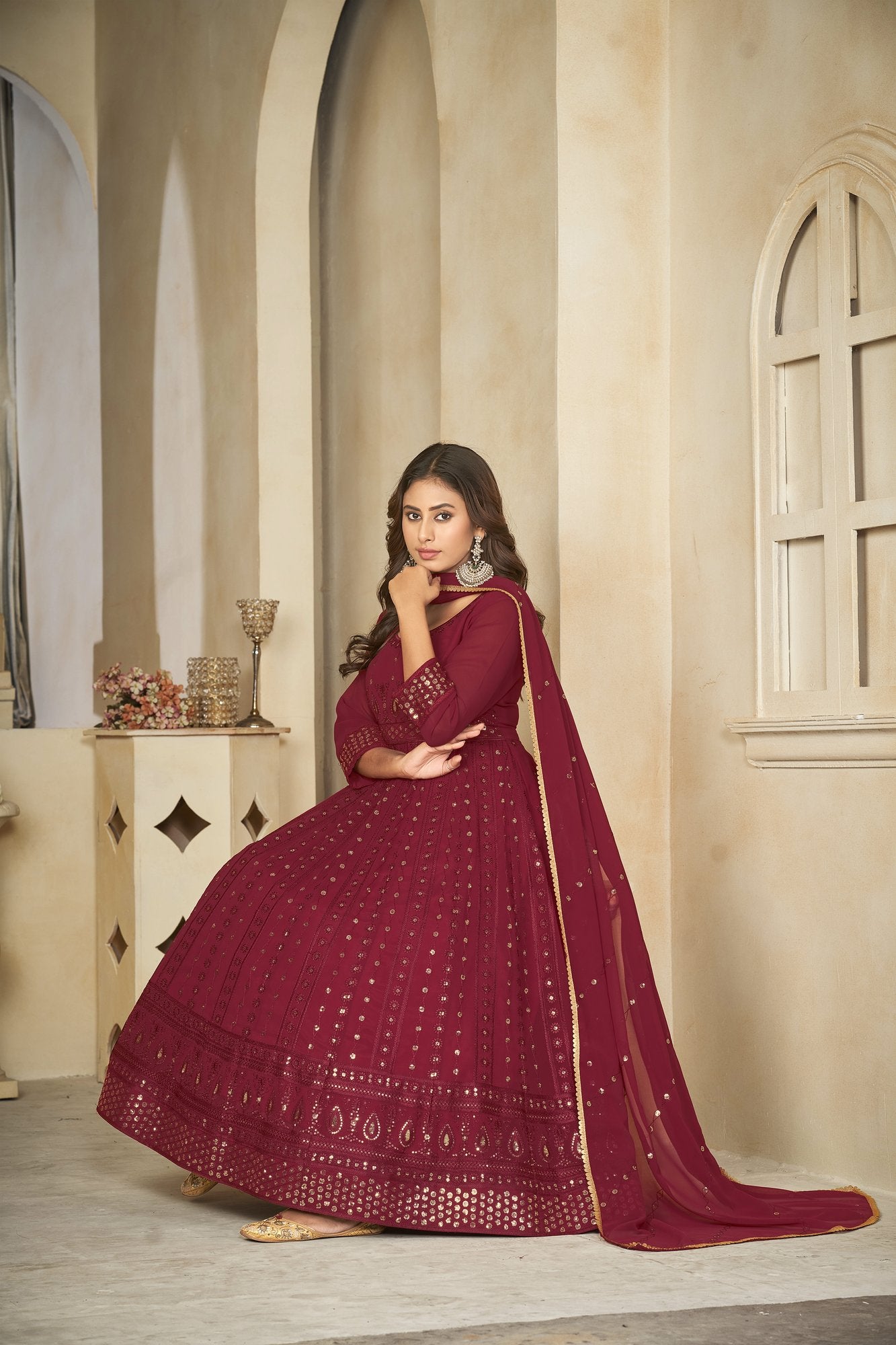Maroon Georgette Anarkali Suit