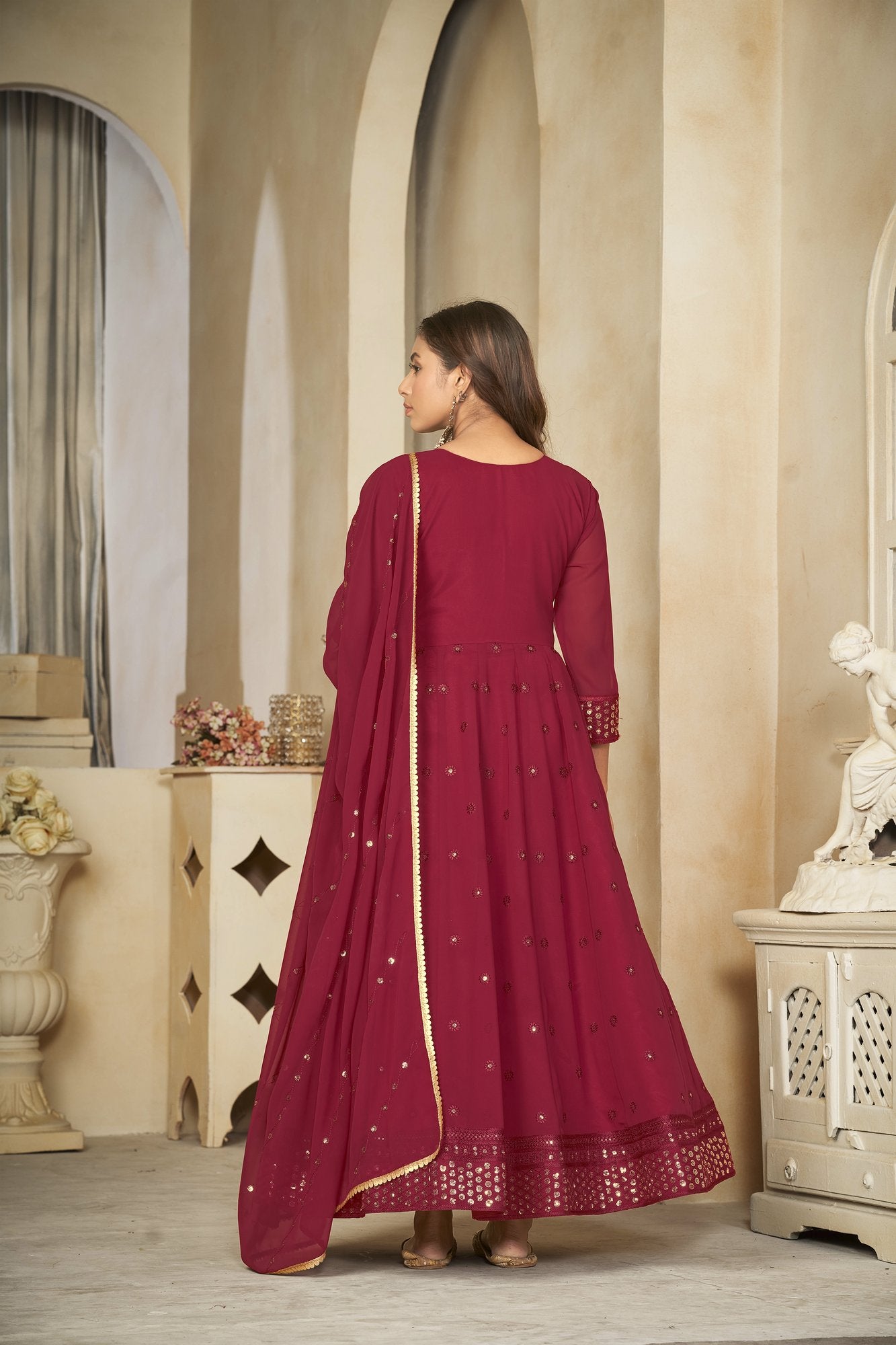 Maroon Georgette Anarkali Suit
