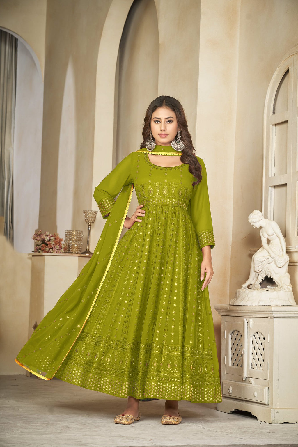 Light Green Georgette Anarkali Suit