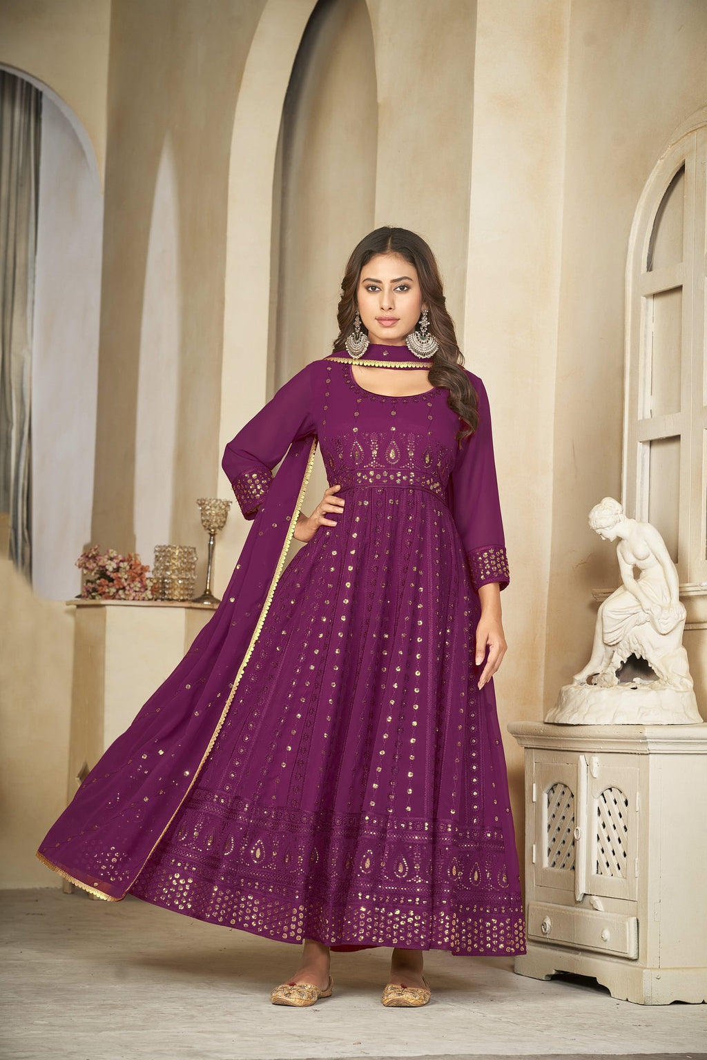 Purple Georgette Anarkali Suit