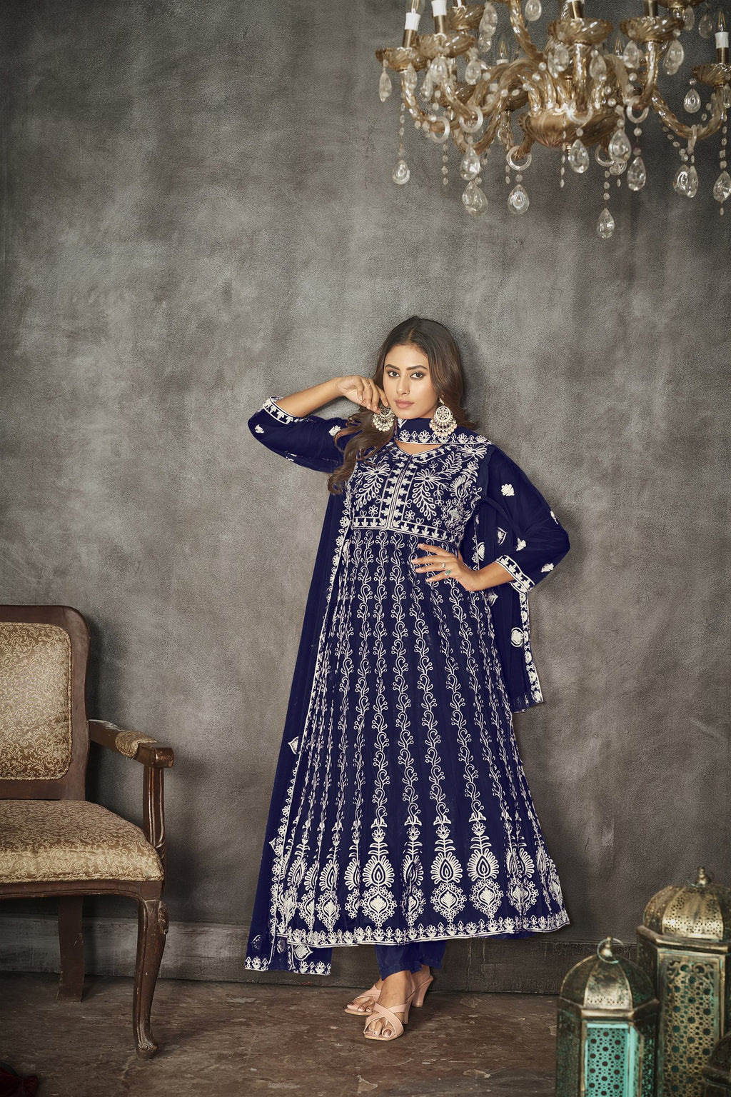 Blue Net Anarkali Suit