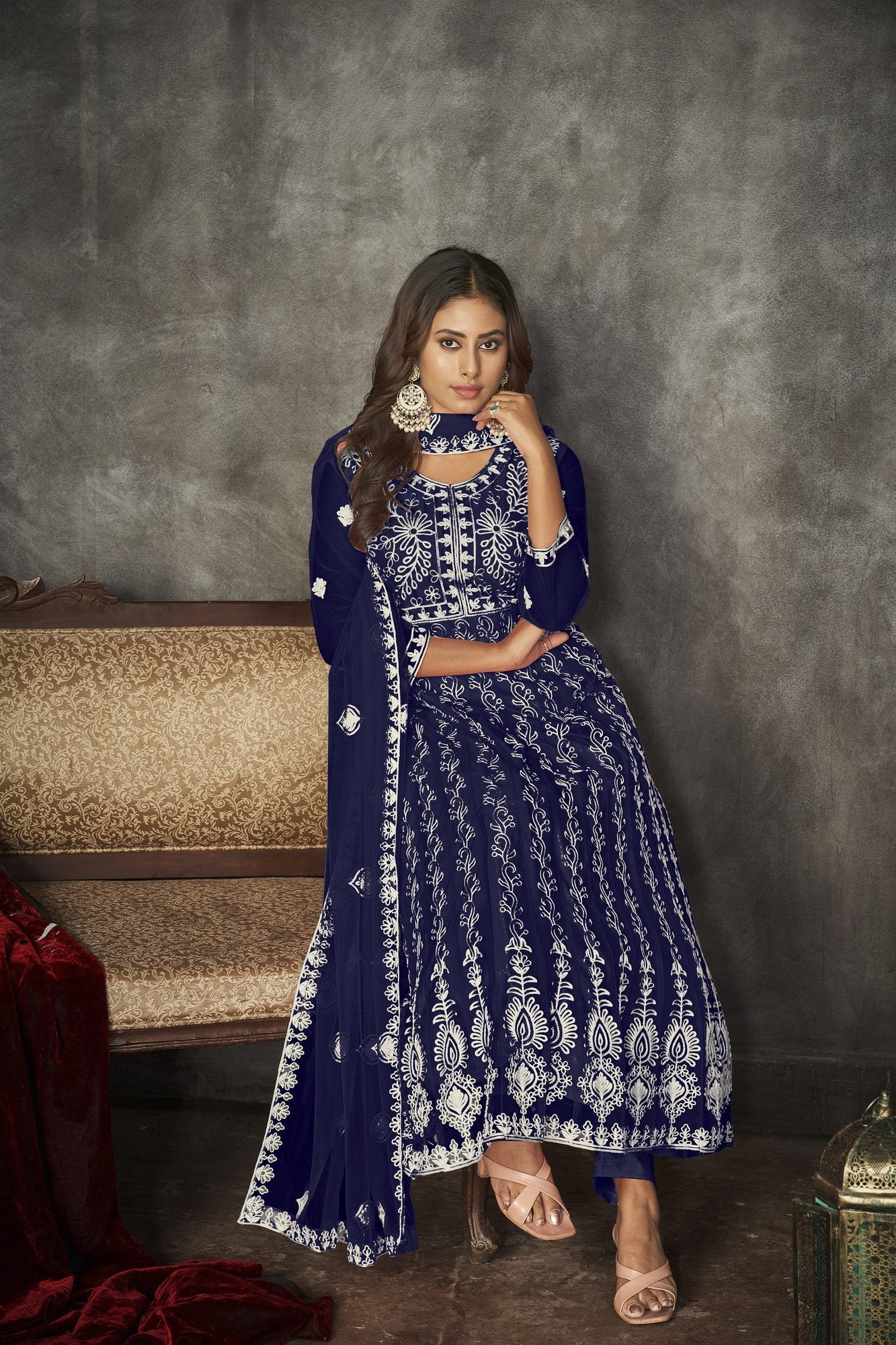 Blue Net Anarkali Suit