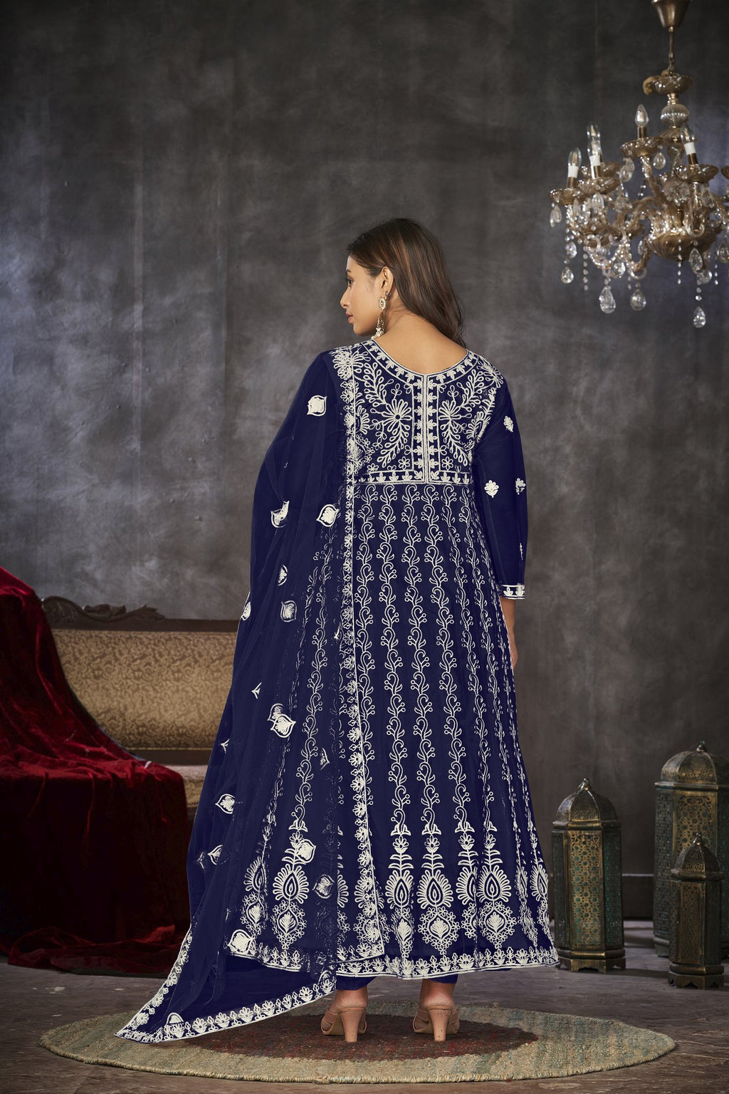 Blue Net Anarkali Suit