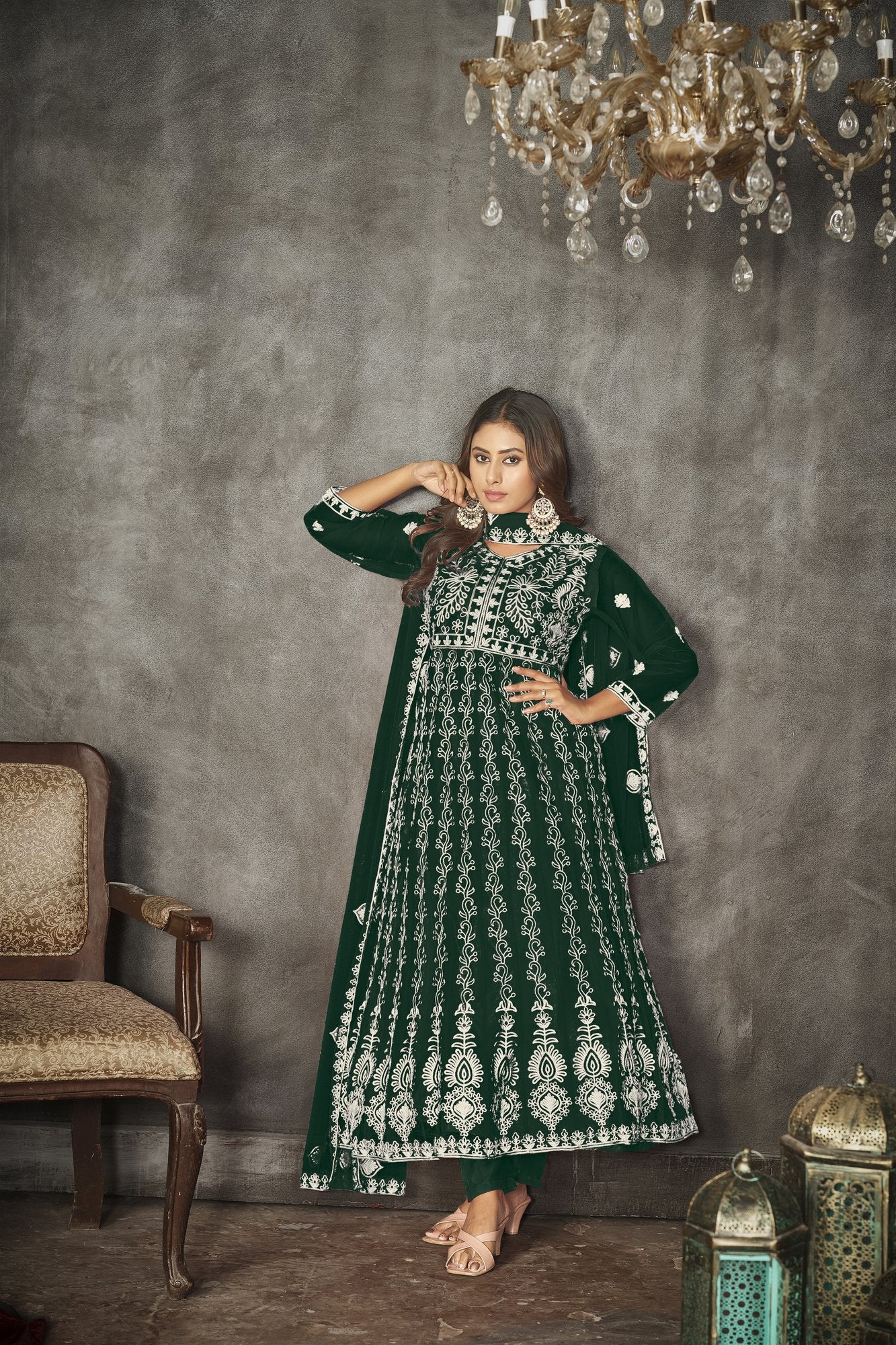 Green Net Anarkali Suit