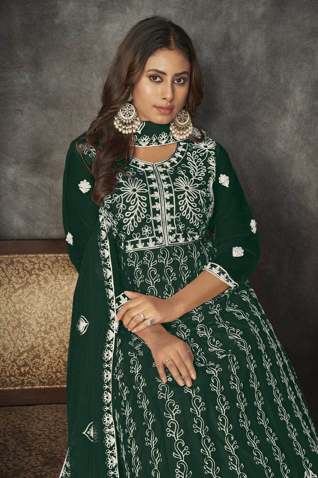 Green Net Anarkali Suit