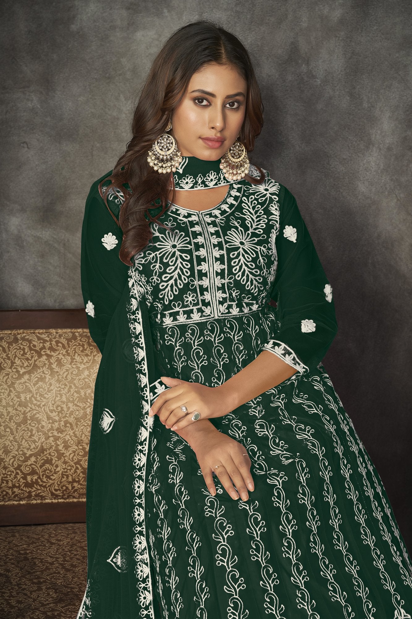 Green Net Anarkali Suit