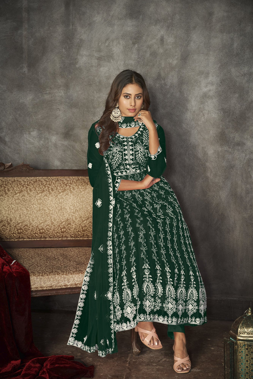 Green Net Anarkali Suit