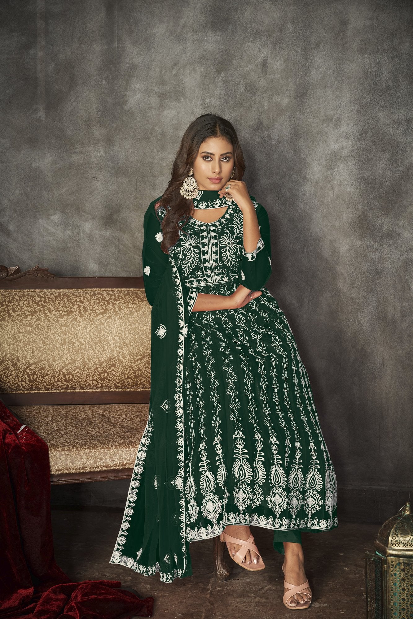 Green Net Anarkali Suit