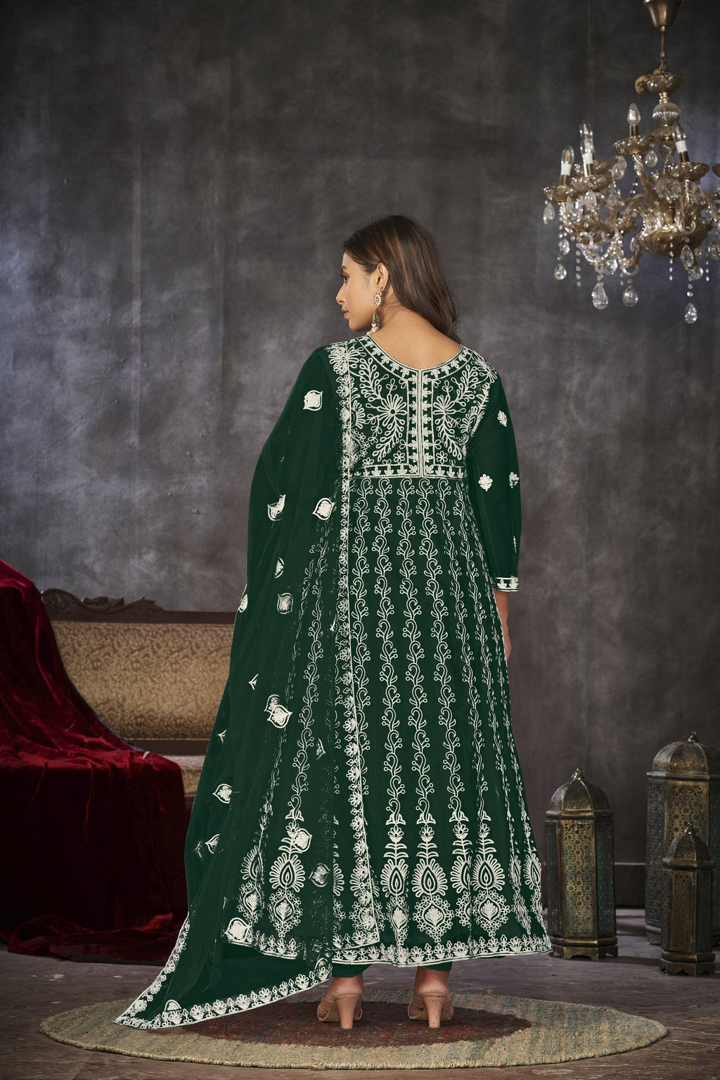 Green Net Anarkali Suit