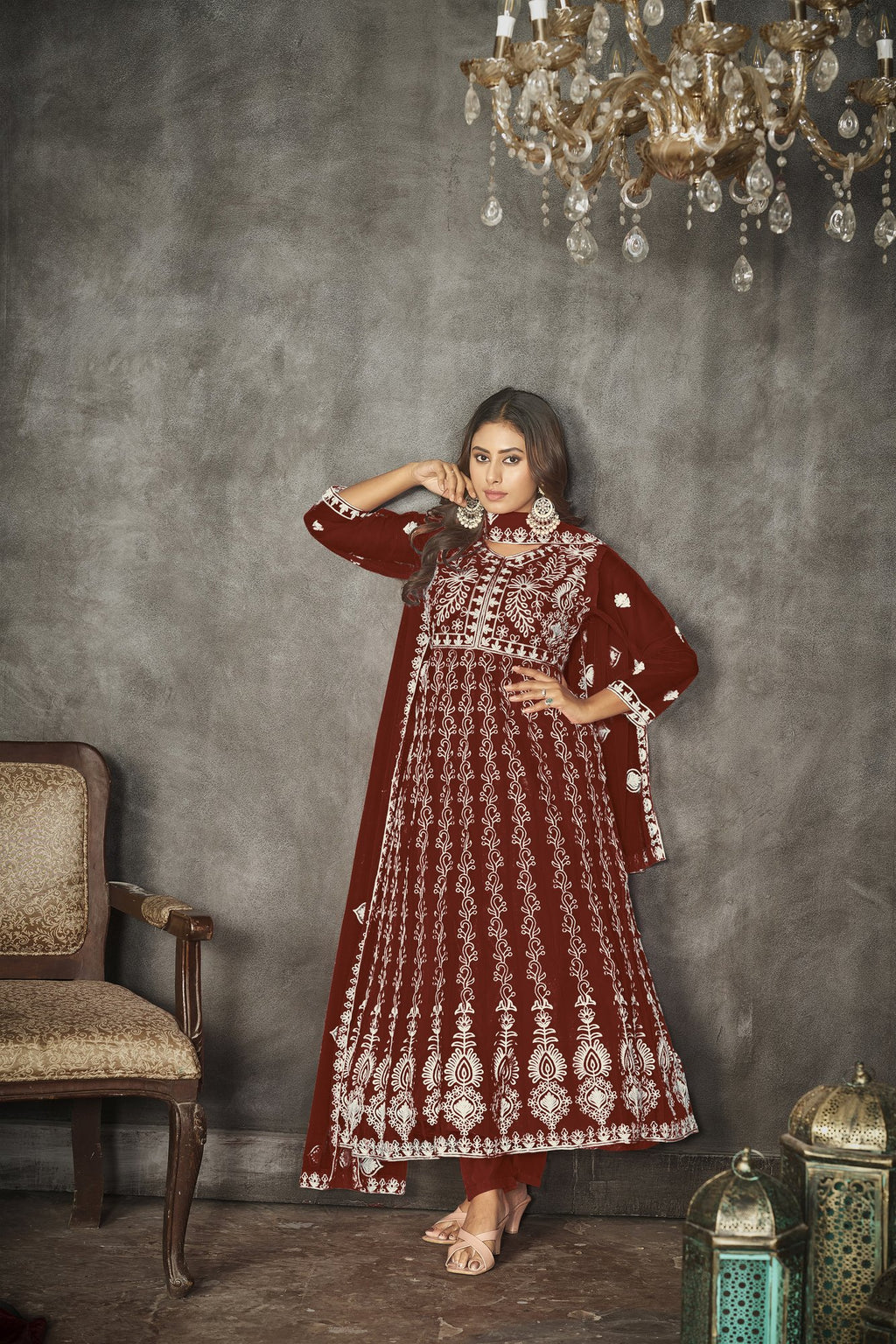 Maroon Net Anarkali Suit