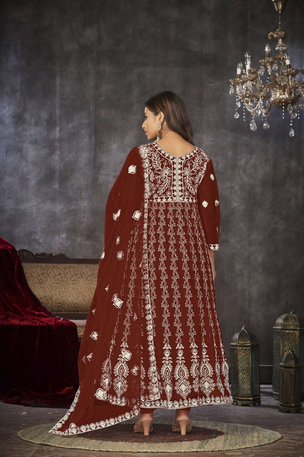 Maroon Net Anarkali Suit