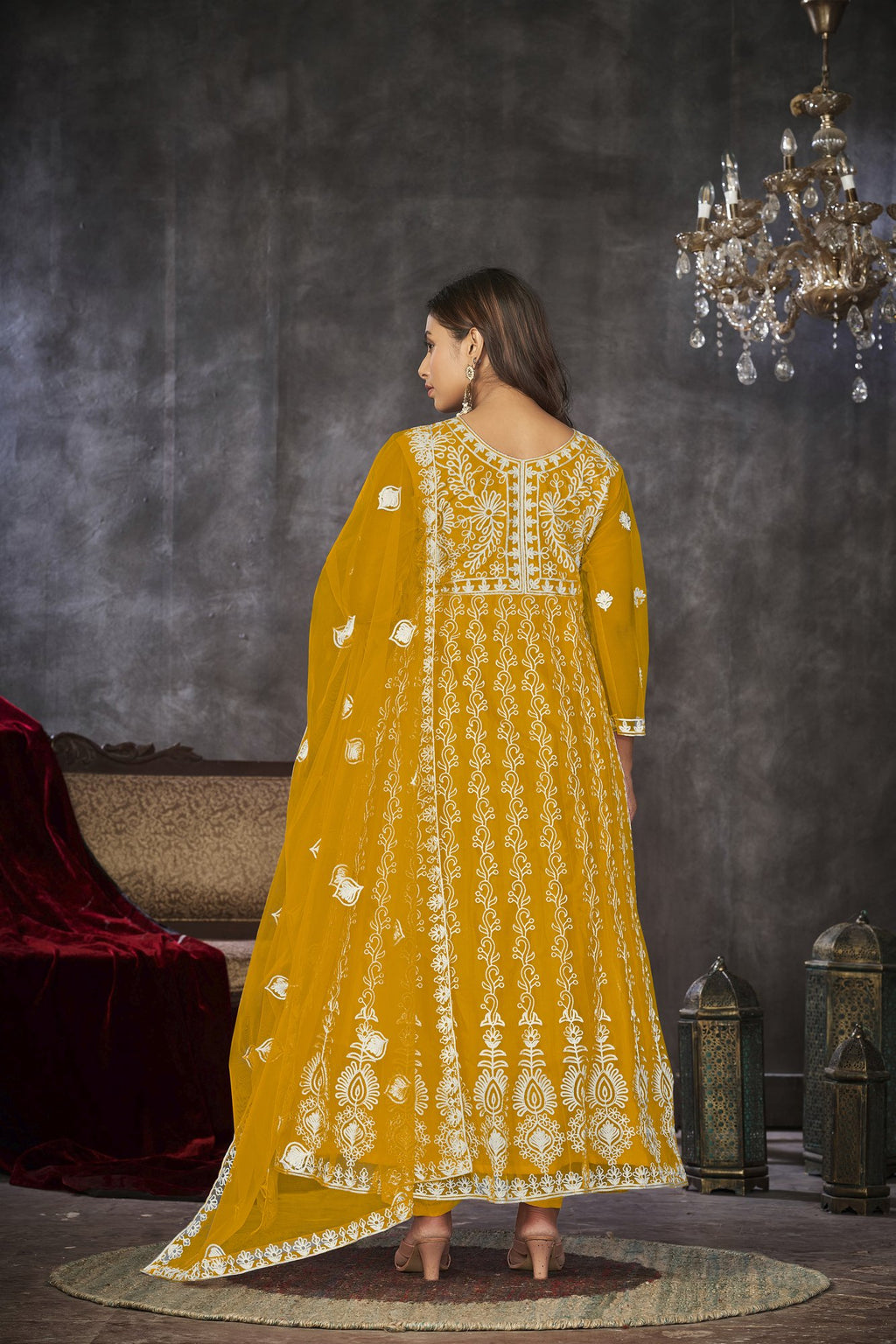 Yellow Net Anarkali Suit