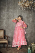 Peach Net Anarkali Suit
