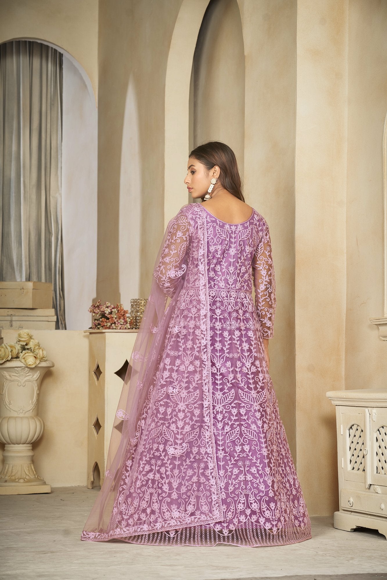 Light Purple Net Anarkali Suit