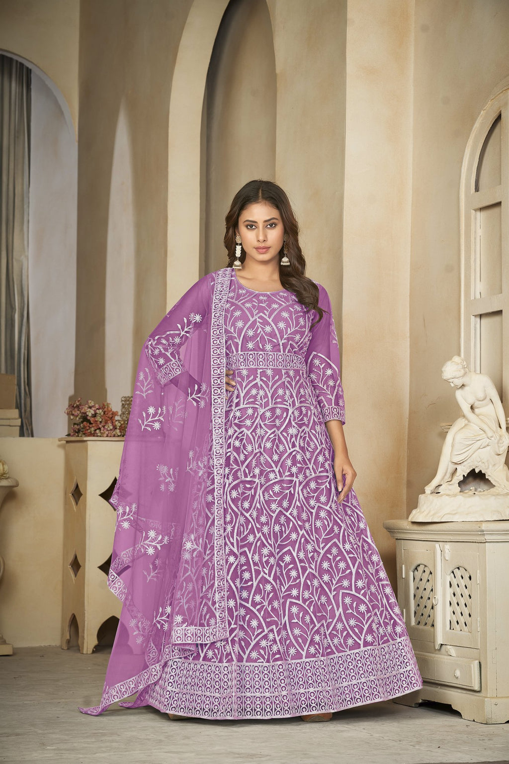 Light Purple Net Anarkali Suit