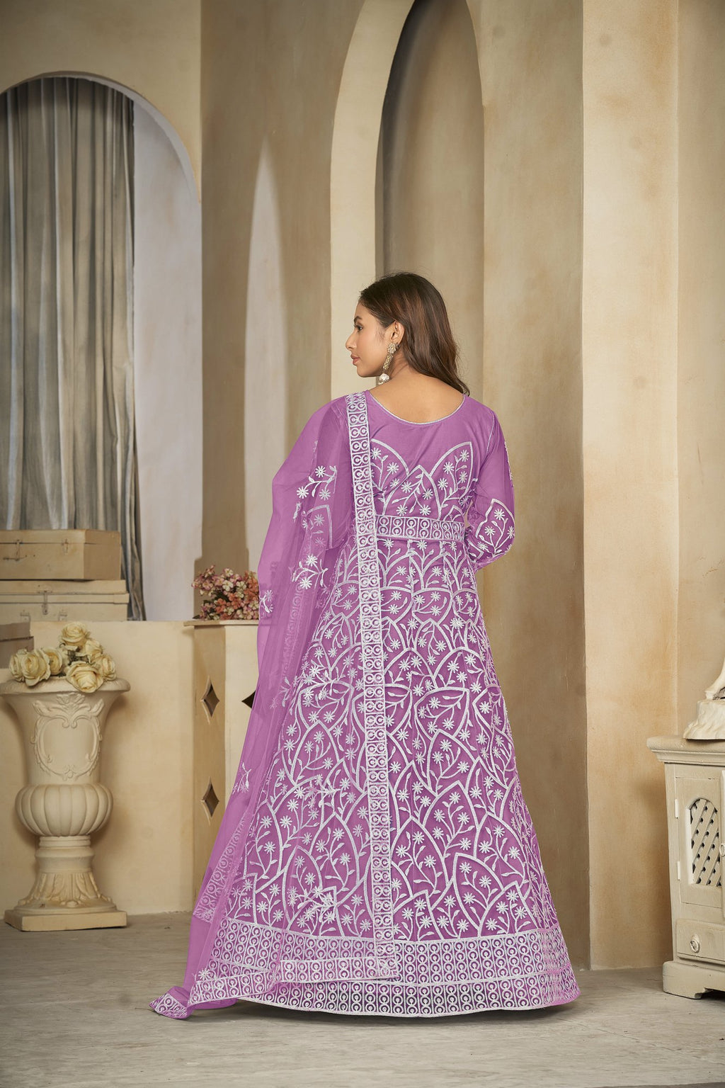Light Purple Net Anarkali Suit