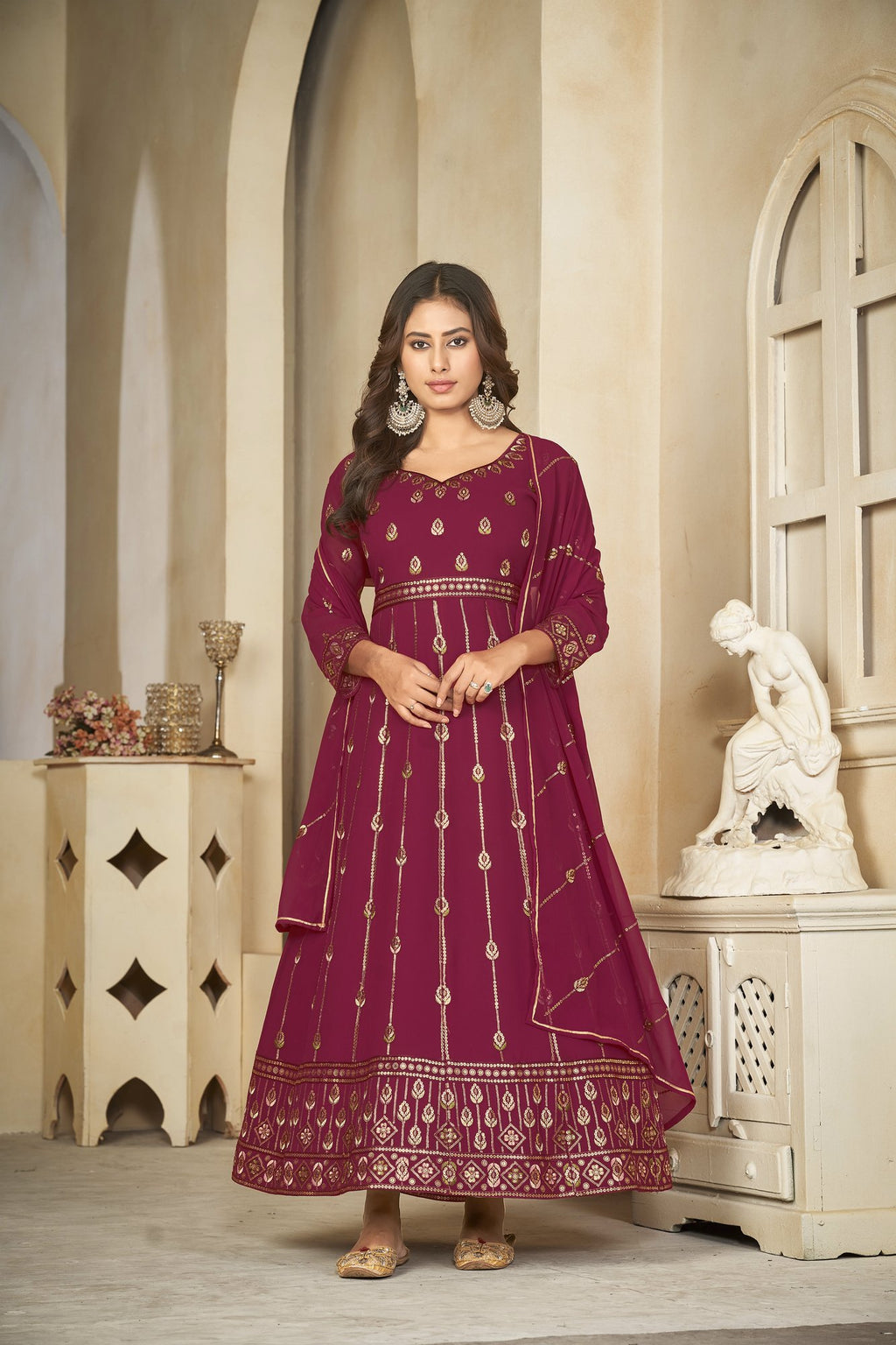 Dark Pink Georgette Anarkali Suit