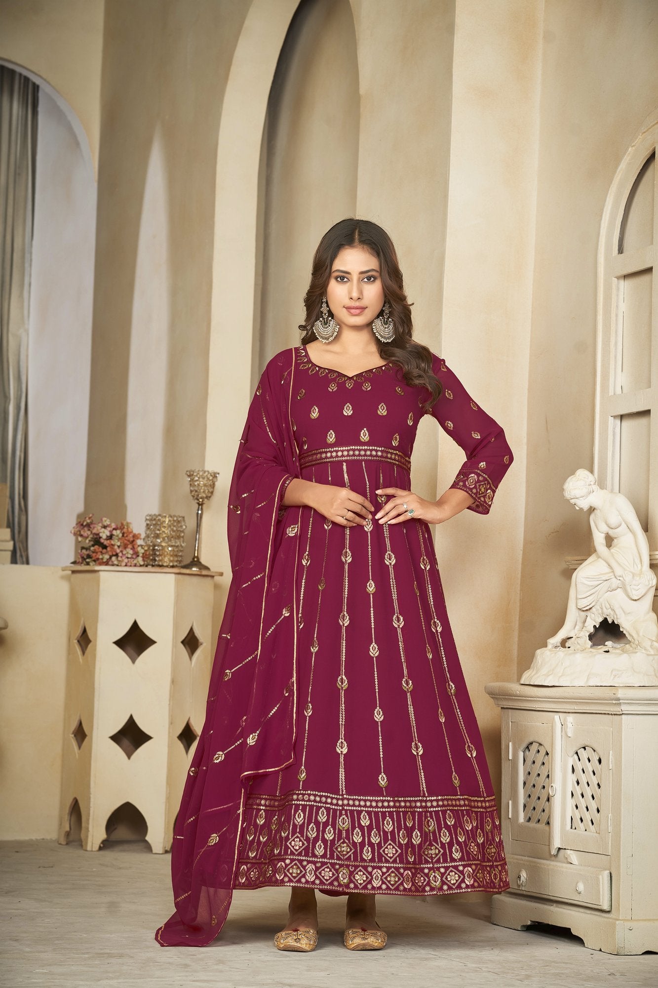 Dark Pink Georgette Anarkali Suit