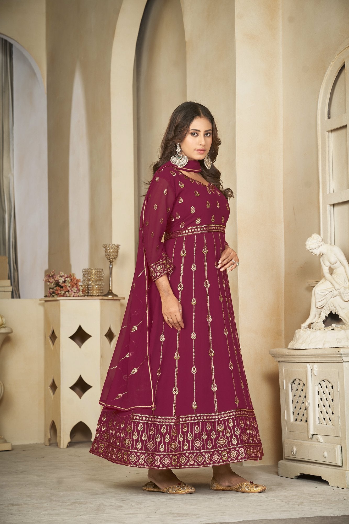 Dark Pink Georgette Anarkali Suit