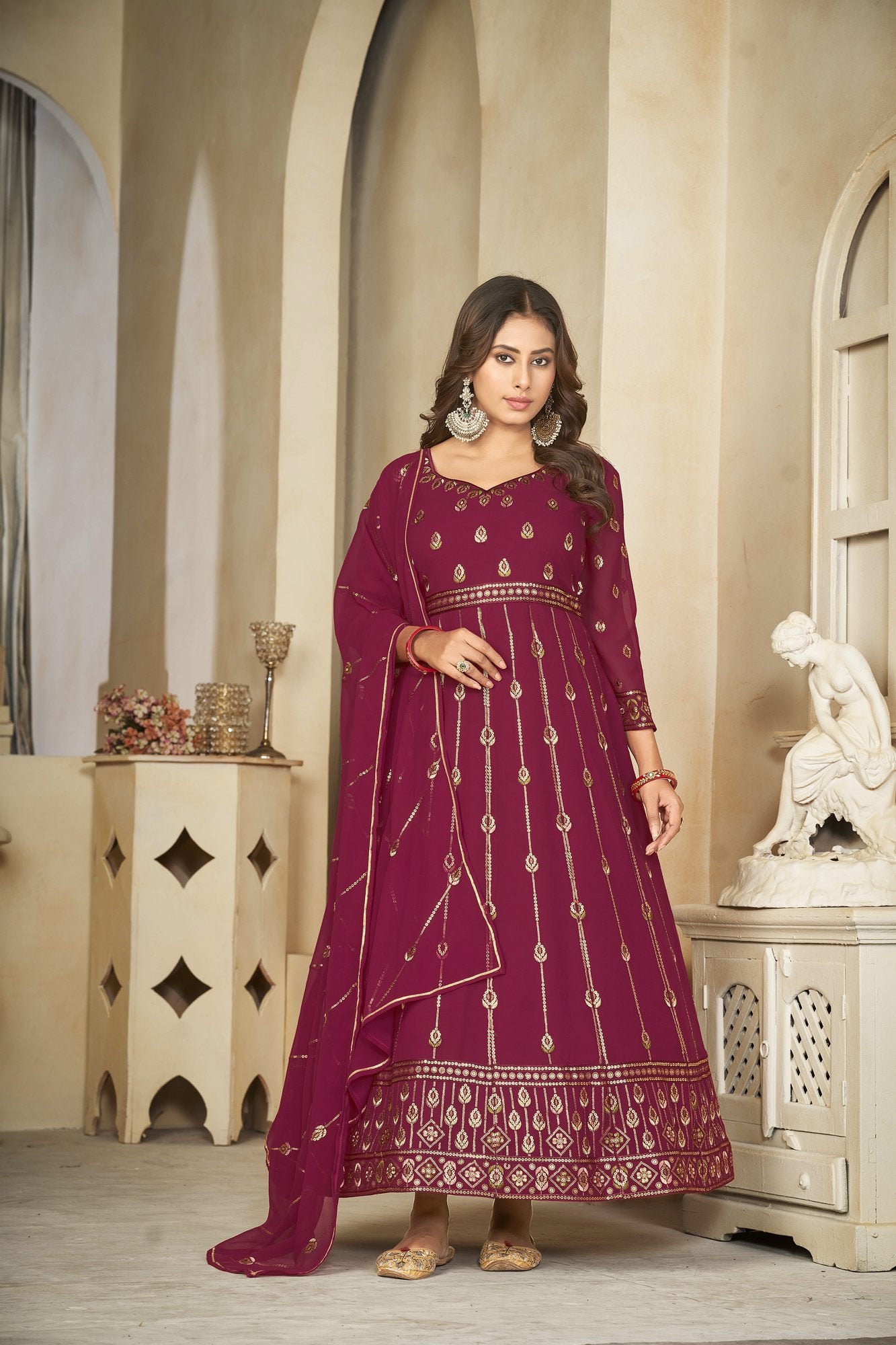 Dark Pink Georgette Anarkali Suit