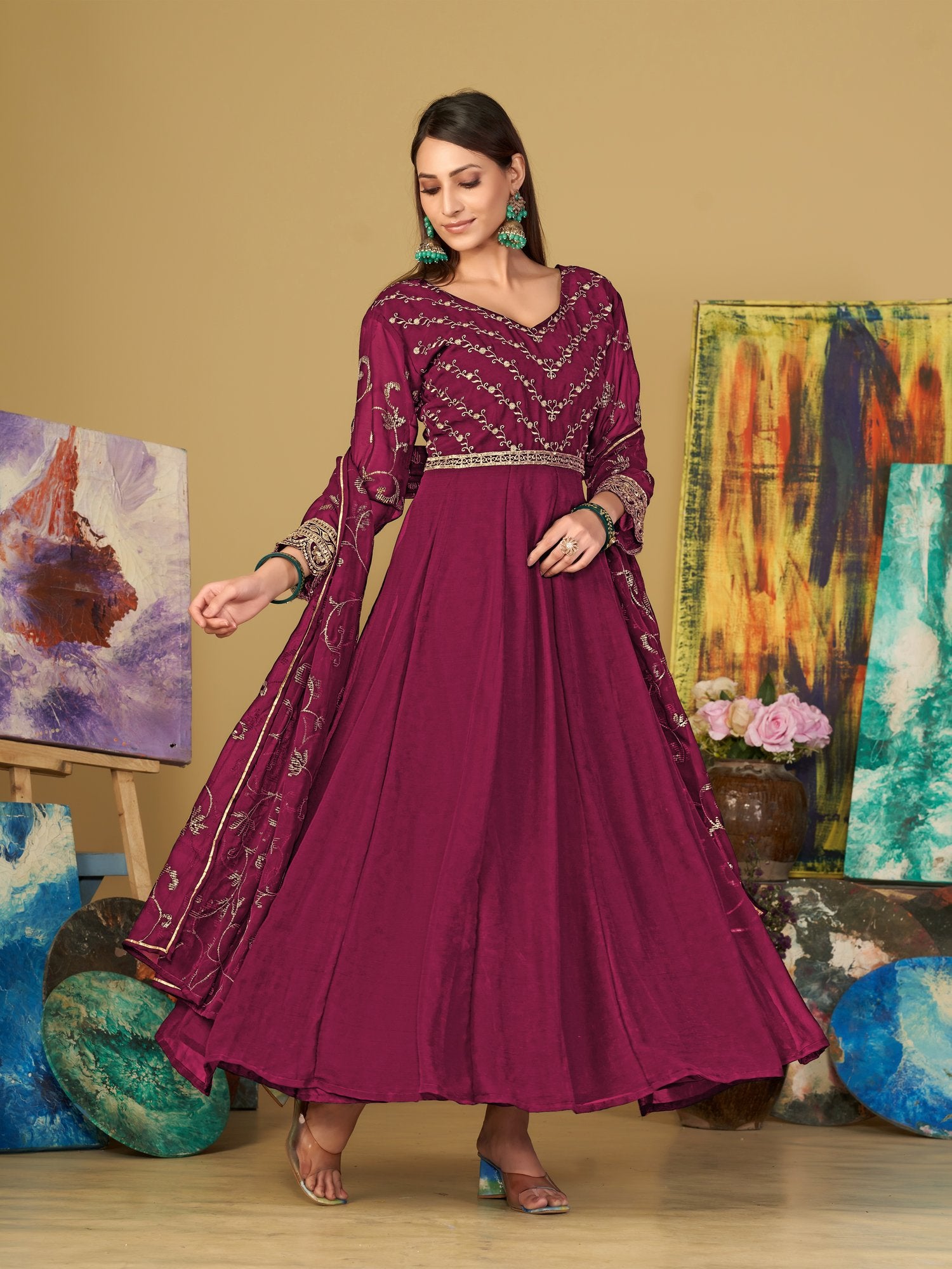 Dark Pink Georgette Anarkali Suit