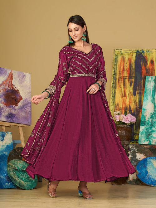 Dark Pink Georgette Anarkali Suit