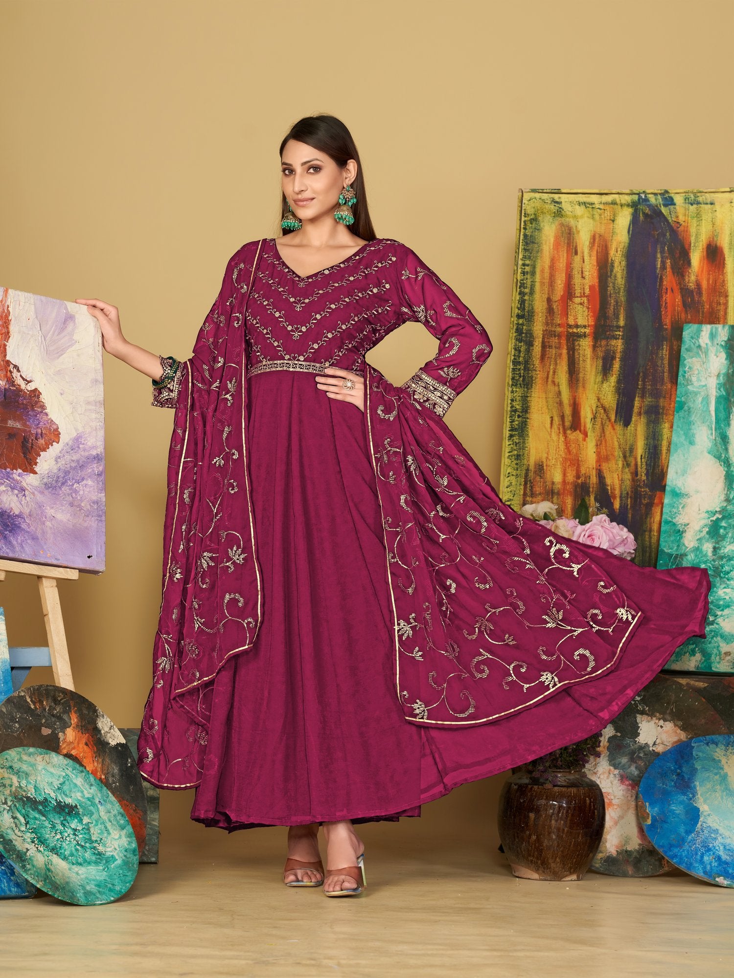 Dark Pink Georgette Anarkali Suit