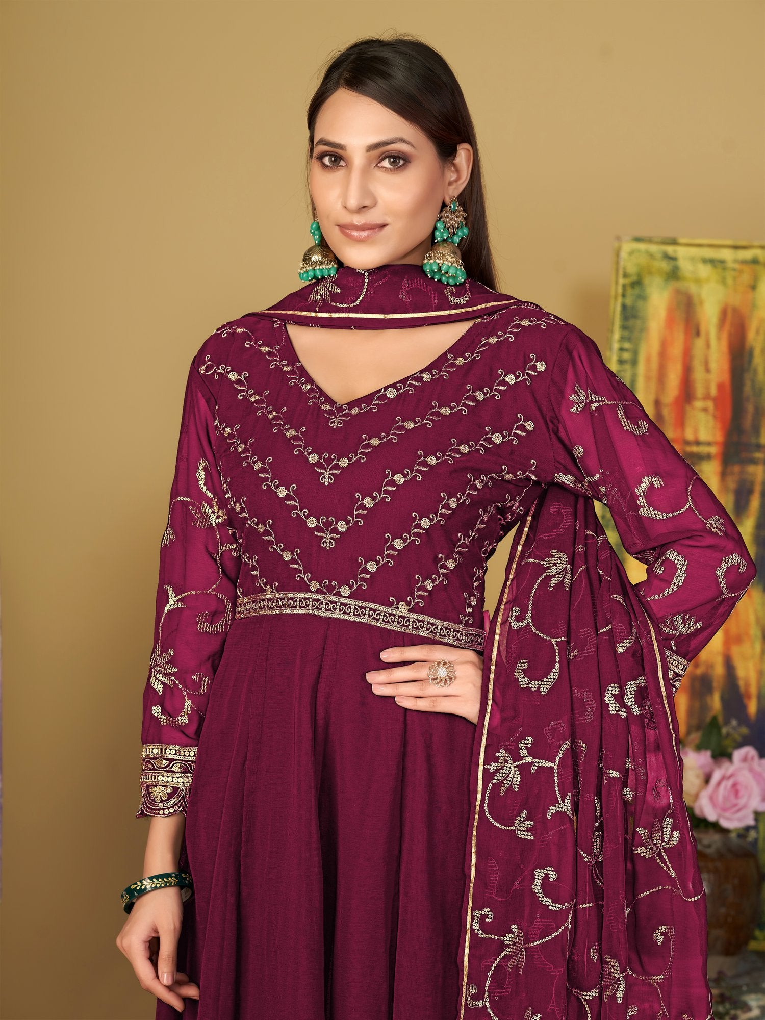 Dark Pink Georgette Anarkali Suit
